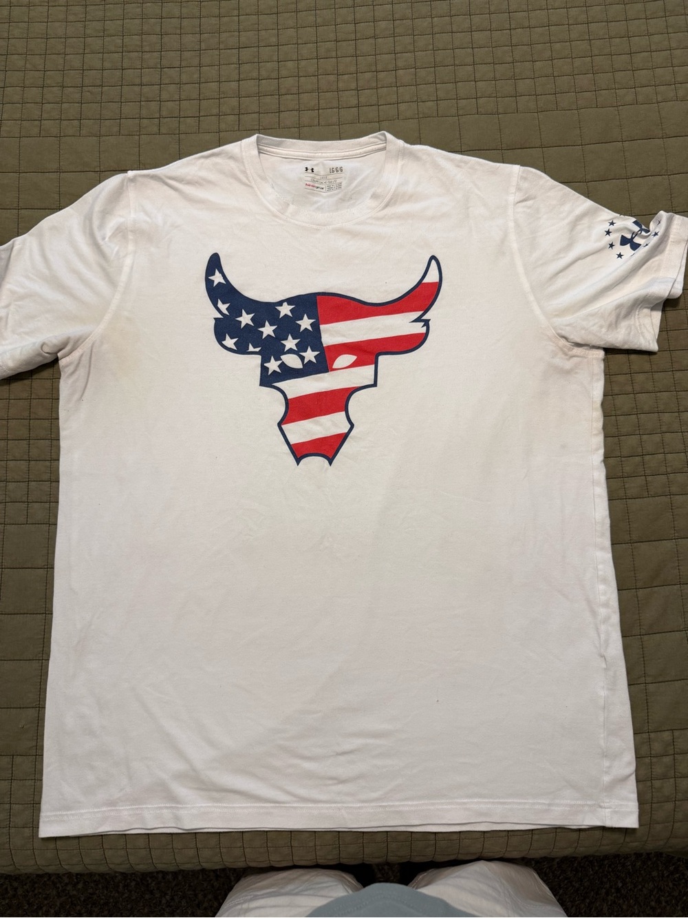Under Armour White Short-Sleeve Tee with American Flag Bull Logo